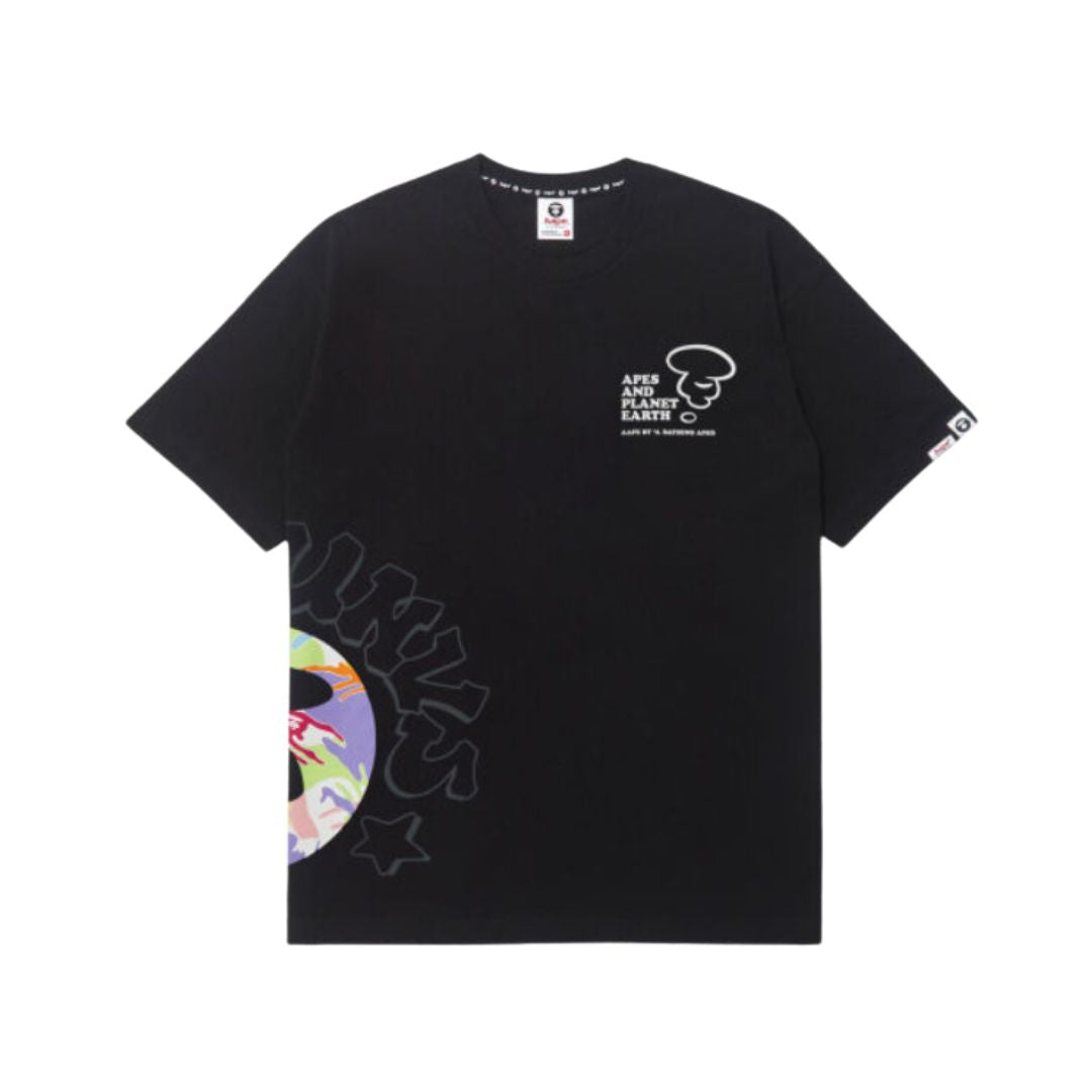 Aape By A Bathing Ape "Moonface Graphic" Printed Black Tee